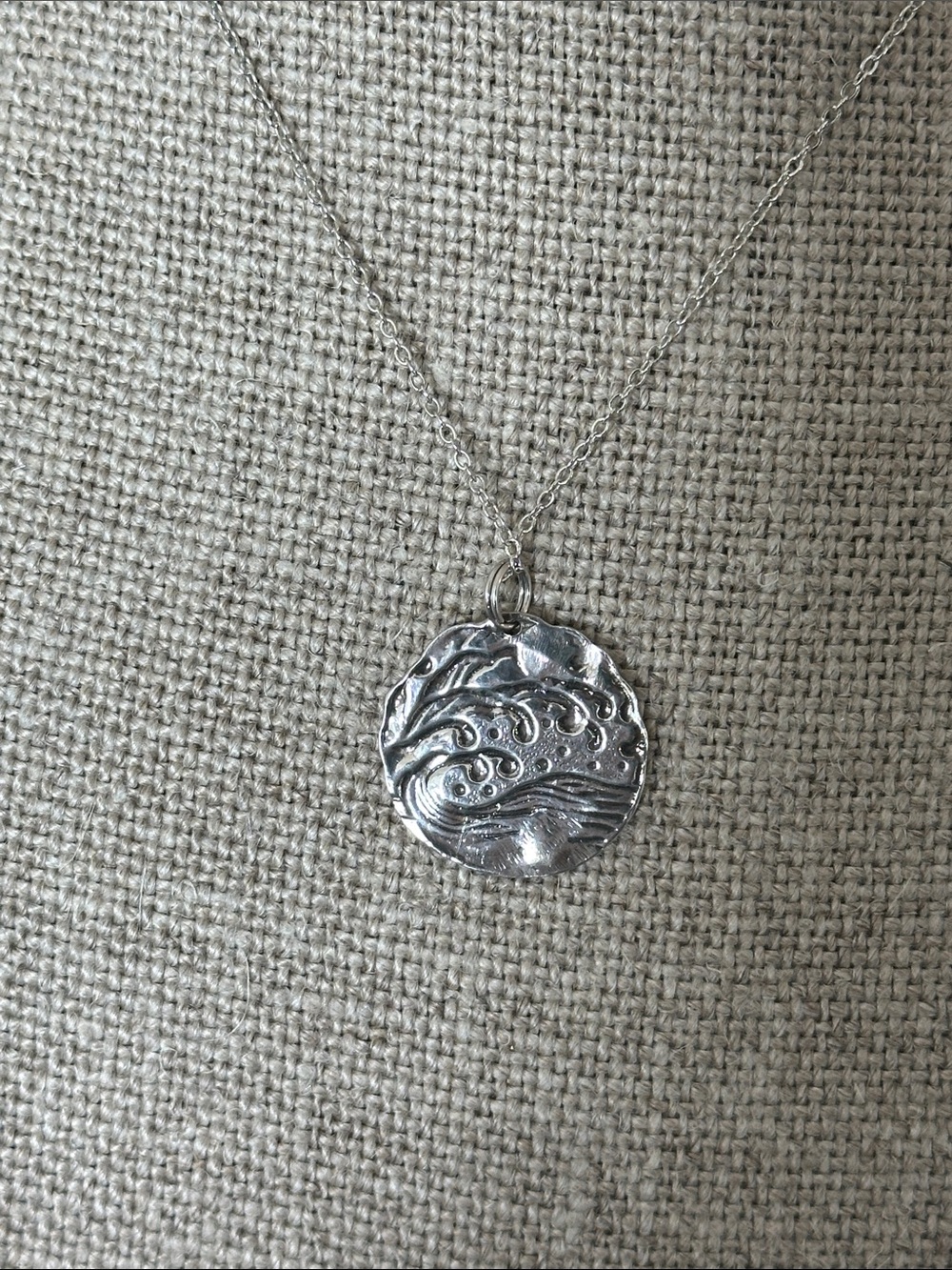 Sterling Silver Ocean Wave Medallion Necklace - Women Jewelry